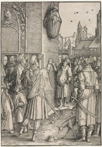 Le pouvoir des femmes : Le poète Virgile suspendu dans un panier - Lucas van Leyden