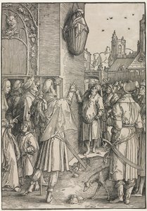 Le Pouvoir des femmes : Le poète Virgile suspendu dans un panier, vers 1512 - Lucas van Leyden