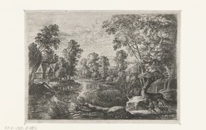 Paysage avec un ruisseau et un chasseur - Lucas van Uden