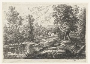 Paysage avec maisons et une église entourée d