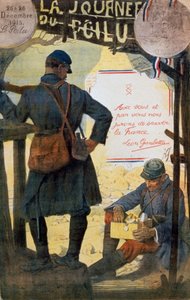 Deux soldats français parcourant des colis de soins envoyés de chez eux.