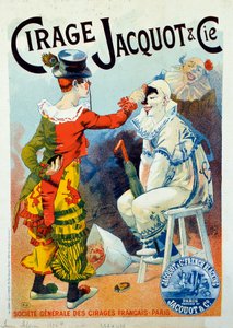 Publicité pour le cirage Jacquot. Deux clowns se maquillant avec du cirage. Dessin de Lucien Lefevre (1850-?). 1894 Paris. Arts Décoratifs - Lucien Lefevre