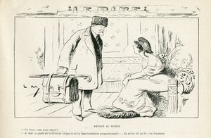 Illustration dans Le Rire, 24/08/12 - Retour de Russie - Anticléricalisme, Russie, Président de la République, Chapeaux, Visite officielle - Marianne, Poincaré Raymond (gravure)