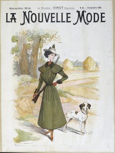 Femme en tenue de chasse portant un fusil - dans "La Nouvelle Mode" de septembre 1898 - Lucien Metivet