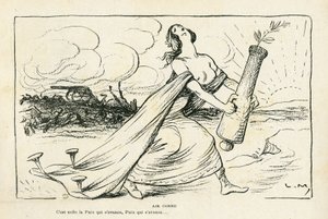 Illustration dans Le Rire, 03/05/13 - Air familier - Balkans, Armes, Obus, Paix, Première Guerre mondiale - Lucien Metivet