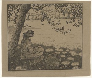 Fille sous un arbre dans un pré