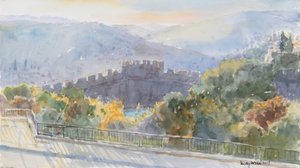 Collines au-delà de la ville, lever de soleil, Jérusalem - Lucy Willis