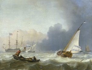 Mer agitée avec un yacht néerlandais sous voile - Ludolf Bakhuysen