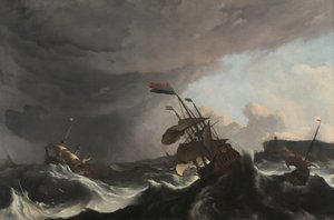 Navires de guerre dans une forte tempête