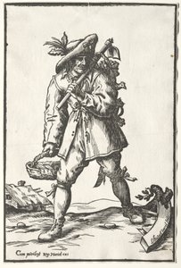 Paysanne avec une houe, un panier et une poule - Ludolph Büsinck