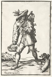 Paysan avec houe, panier et poule - Ludolph Büsinck