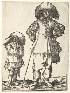 Cavalier debout et garçon mendiant