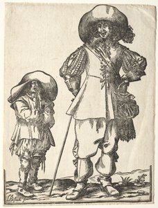 Cavalier debout et garçon mendiant