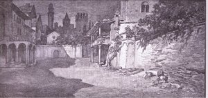 Un endroit ouvert jouxtant le jardin des Capulet, illustration de Roméo et Juliette - Ludovico Marchetti