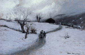 Homme avec cheval et traîneau - Ludvig Skramstad