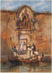 Moines Achetant du Poisson devant le Portail de la Madonna della Misericordia