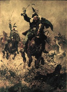 Le colonel Rodakowski chevauchant devant son régiment lors de la bataille de Custoza ...