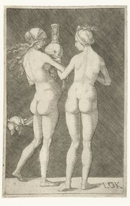 Deux femmes nues avec crâne et sablier