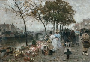 Marché aux fleurs au bord du canal