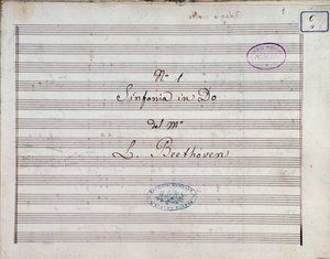 Première page de la partition pour la Symphonie n°1 en do majeur opus 21, de Ludwig van Beethoven