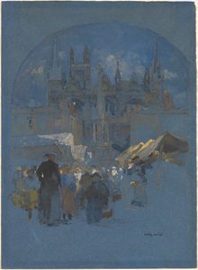 Une place de marché devant une cathédrale
