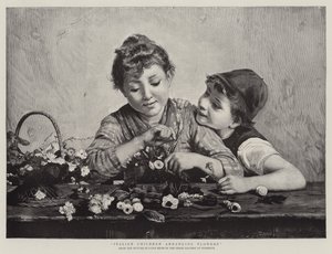 Enfants italiens arrangeant des fleurs