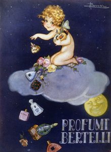Publicité pour les parfums Bertelli. Illustration de Brisi (Busi)