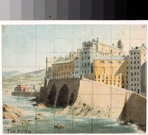 Vue des remparts sur la mer à Gênes (aquarelle, ca 1822) - Luigi Garibbo