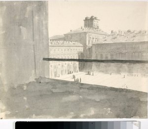 Vue sur une place depuis une fenêtre, Italie