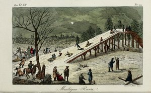 Une montagne russe. Illustration de Il costume antico e moderno o storia del governo par Giulio Ferrario, 1831