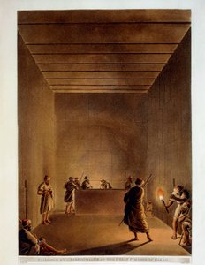 Égypte, Chambre et sarcophage de la Grande Pyramide de Gizeh, gravure de "Vues" de Luigi Mayer