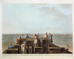 Égypte, Sommet de la première pyramide de Gizeh, gravure de "Vues" de Luigi Mayer