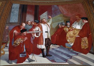 Galilée en présence du Doge. Le scientifique présente le télescope au Sénat de Venise dans le clocher de la place Saint-Marc