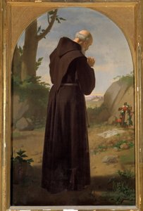 Moine priant devant une tombe - Luigi Sciallero