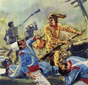 Davy Crockett finit par succomber aux attaques incessantes des Mexicains (lithographie couleur) - Luis Arcas Brauner