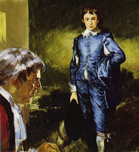 Gainsborough peignant son célèbre portrait Blue Boy (lithographie couleur) - Luis Arcas Brauner