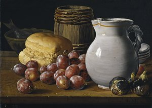 Nature morte avec prunes, figues, pain et cruche - Luis Egidio Melendez
