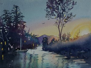 Coucher de soleil sur une rivière paisible - Luisa Millicent