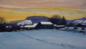 Coucher de soleil sur une ferme en hiver - Luisa Millicent