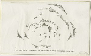 Dudley - Panorama de la région du château de Dudley : lithographie, nd [c 1825] - Luke Booker