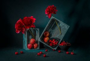 Pivoines rouges et cerises