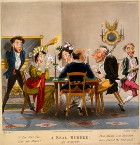 Un vrai caoutchouc ! Au whist, gravure réalisée par George Hunt, 1827