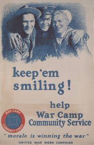 Gardez le sourire ! Aidez le Service communautaire des camps de guerre. "Le moral gagne la guerre."