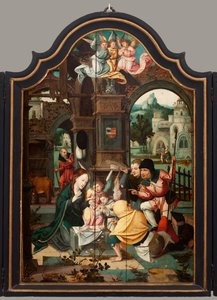 Triptyque. Maarten de Vos. XVIe siècle. Huile sur bois. Retable ouvert panneau central.