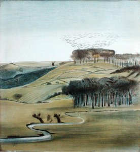 Paysage avec troupeau de corbeaux