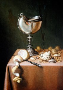 Nature morte avec une coupe de nautile, un citron pelé et des noix - Maerten Boelema de Stomme