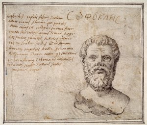 Buste antique de Sophocle, annoté, d