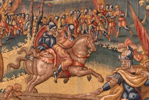 Musée diocésain (Museo Diocesano). Tapisserie flamande. Bruxelles. Atelier François Geubels. Série Histoire de Gédéon. Les guerriers sont choisis. Soie et laine. Legs de l