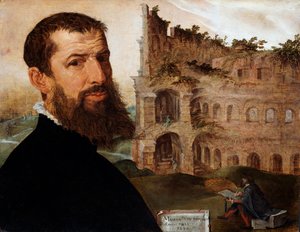 Autoportrait du peintre avec le Colisée en arrière-plan, 1553