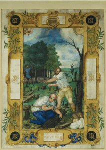 Page de calendrier pour novembre, abattage des arbres, d
